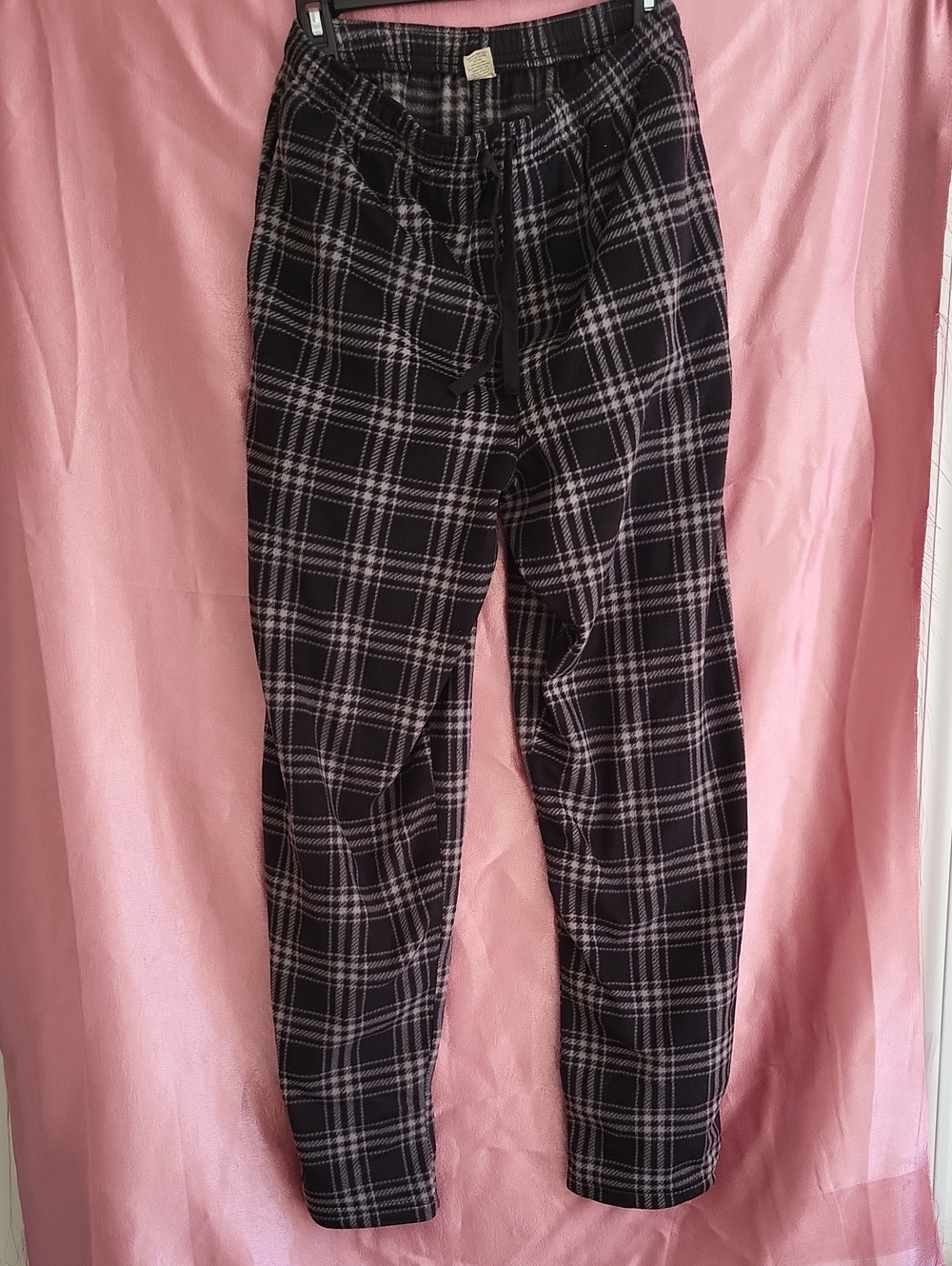 St.Johns Bay 100% Polyester Black/Gray Plaid Lounge Pants Size S 41" Length